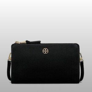 Tory Burch Pebbled Leather Crossbody Wallet Bag Black